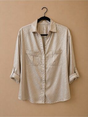entro Men's Beige Button-Down Casual Shirt